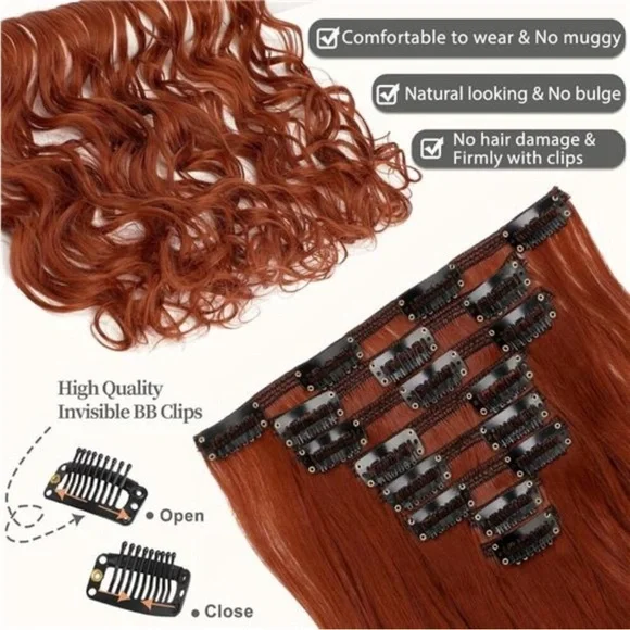 24” COPPER REDClip in Hair Extensions8PCS *AREIVES NEW *